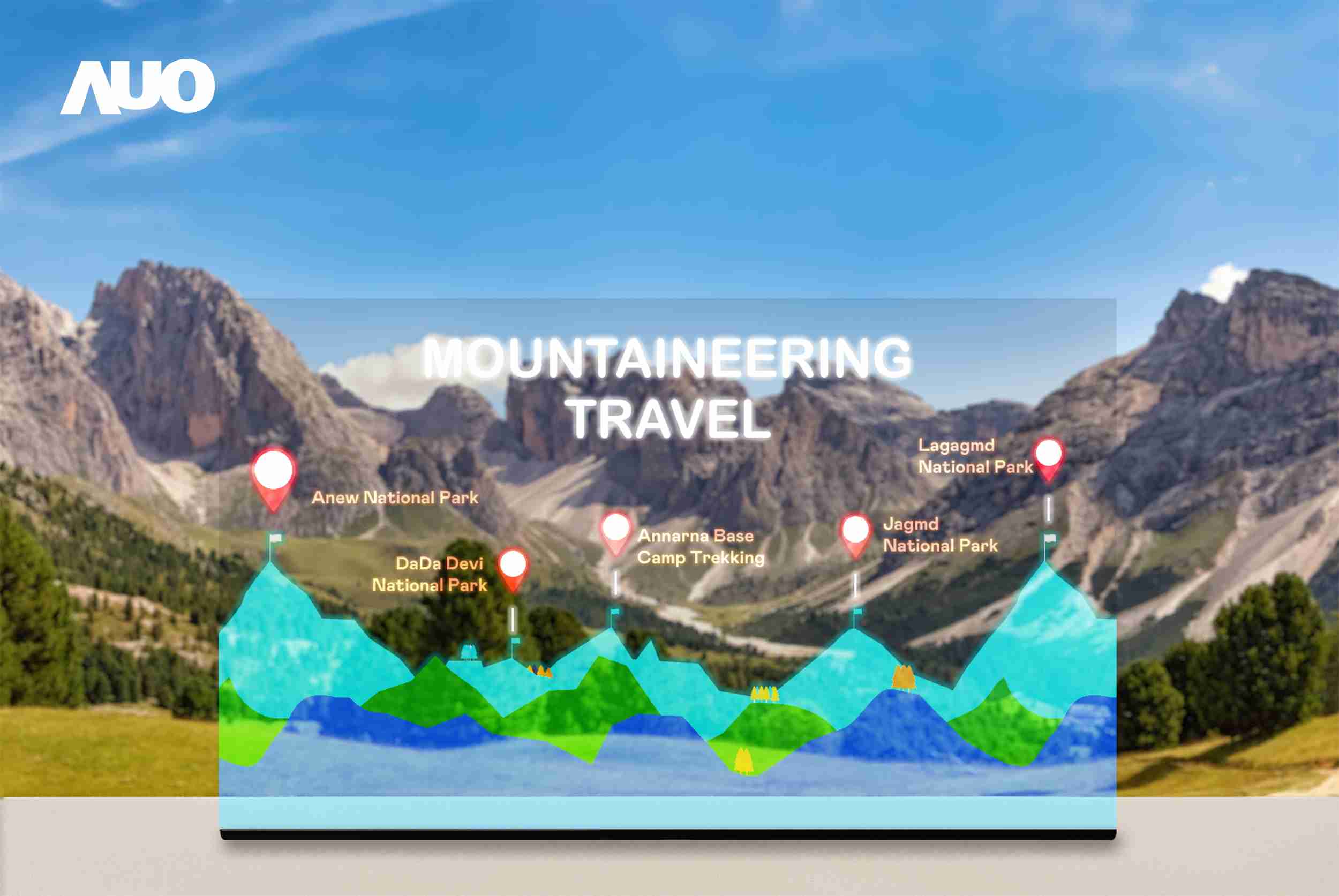 人生就是博展示全球单片尺寸最大(*)42吋透明Micro LED显示器拼接而成的〝64吋透明Micro LED显示器〞，，，，具备高透明度、、、、1,000 nits高亮度、、广色域、、、采用三边无边框的无缝拼接等多重特色，，，呈现超高清、、、、细腻画质而不遮挡后方视觉，，，，满足层峰需求，，，，可广泛运用于零售、、、、艺术展览或商业空间等场域